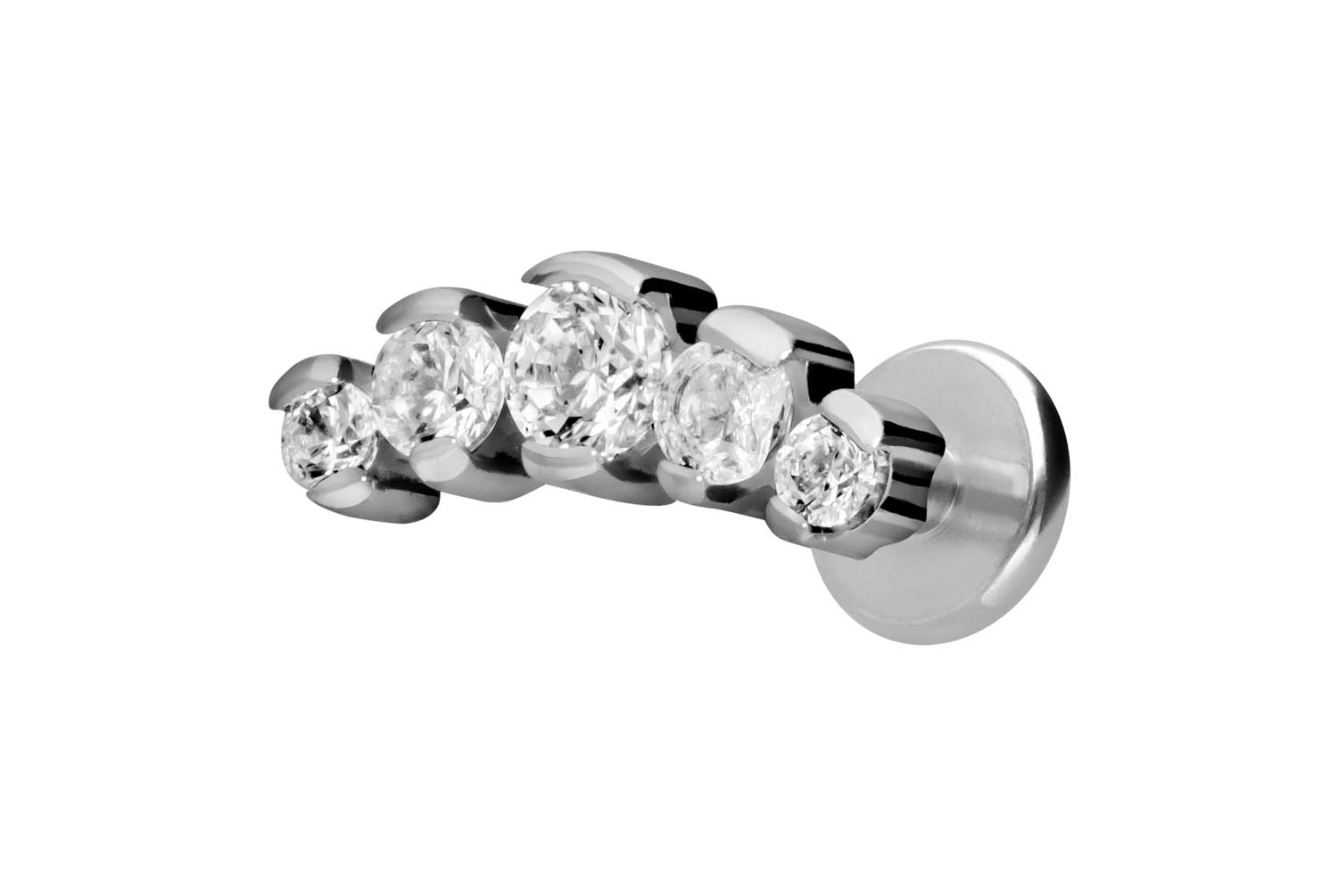 Titan Labret Piercing mit Innengewinde 5 EINGEFASSTE KRISTALLE